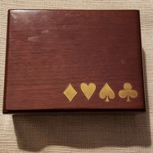 Wooden playing card holder deck box storage case.